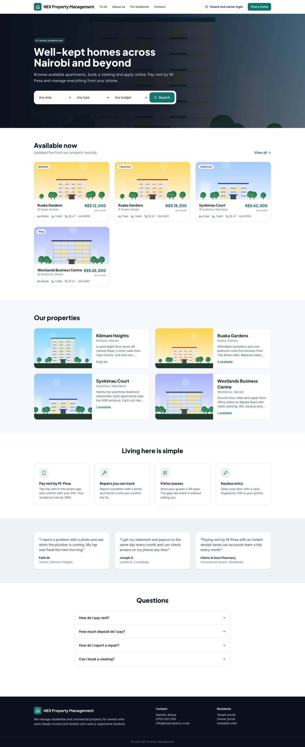 NEX Property Management website