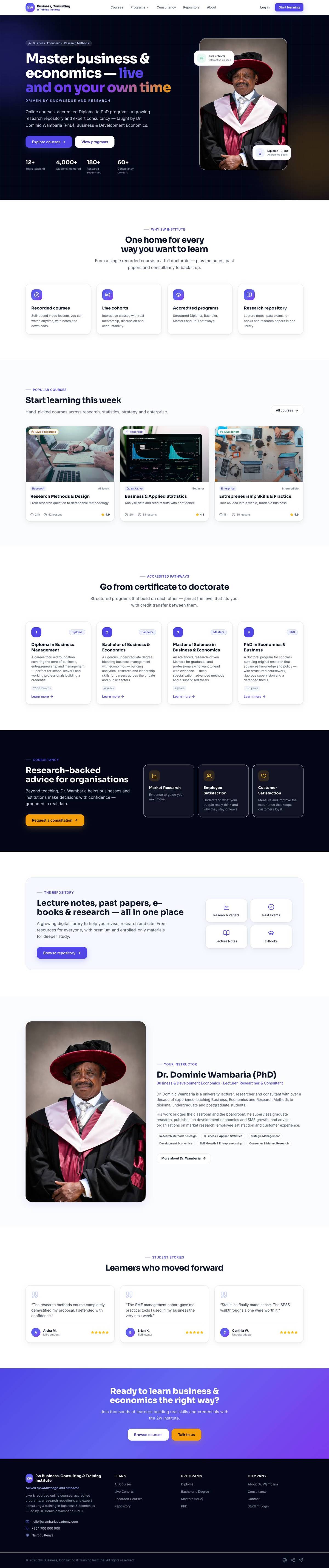 2w Business, Consulting & Training Institute website